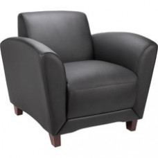Lorell Reception Seating Club Chair - Leather Black Seat - Four-legged Base - Black - 36
