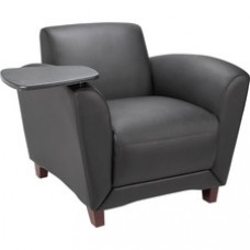 Lorell Reception Seating Chair with Tablet - Leather Black Seat - Four-legged Base - 36