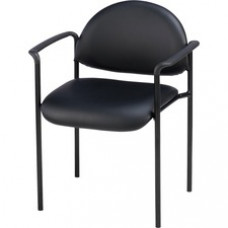 Lorell Reception Guest Chair - Vinyl Black Seat - Vinyl Back - Steel Frame - Four-legged Base - Black - 23.8
