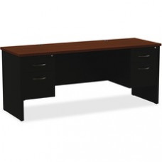 Lorell Walnut Laminate Commercial Steel Double-pedestal Credenza - 72