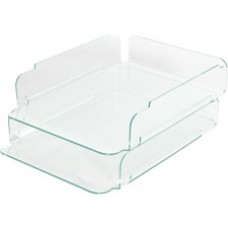 Lorell Stacking Letter Trays - Desktop - Clear, Green - Acrylic - 2 / Each