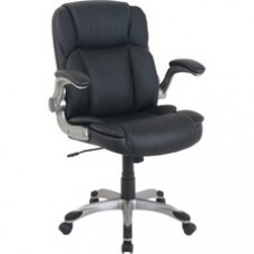 SOHO Flip Armrest Mid-back Leather Chair - Black Bonded Leather Seat - Black Bonded Leather Back - Mid Back - 5-star Base - Armrest - 1 Each