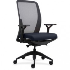 Lorell Executive Mesh Back/Fabric Seat Task Chair - Dark Blue Crepe Fabric Seat - High Back - Armrest - 1 Each