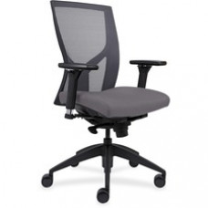 Lorell High-Back Mesh Chairs with Fabric Seat - Fabric, Vinyl, Foam Seat - Black Frame - Gray - 26.3