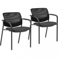 Lorell Guest Chairs with Mesh Back - Tubular Steel Frame - Mid Back - Four-legged Base - Black - 2 / Carton