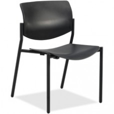 Lorell Stack Chairs with Molded Plastic Seat & Back - Black Plastic Seat - Black Plastic Back - Black, Powder Coated Tubular Steel Frame - Four-legged Base - 2 / Carton