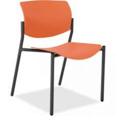 Lorell Stack Chairs with Molded Plastic Seat & Back - Orange Plastic Seat - Orange Plastic Back - Black, Powder Coated Tubular Steel Frame - Four-legged Base - 2 / Carton