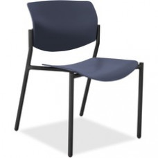 Lorell Stack Chairs with Molded Plastic Seat & Back - Dark Blue Plastic Seat - Dark Blue Plastic Back - Black, Powder Coated Tubular Steel Frame - Four-legged Base - 2 / Carton