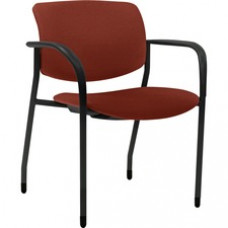Lorell Contemporary Stacking Chair - Orange Foam, Crepe Fabric Seat - Orange Foam, Crepe Fabric Back - Powder Coated, Black Tubular Steel Frame - Four-legged Base - Armrest - 2 / Carton