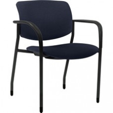 Lorell Contemporary Stacking Chair - Dark Blue Foam, Crepe Fabric Seat - Dark Blue Foam, Crepe Fabric Back - Powder Coated, Black Tubular Steel Frame - Four-legged Base - Armrest - 2 / Carton