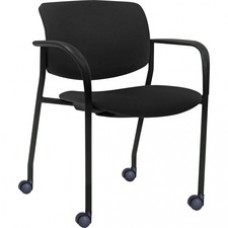 Lorell Stack Chairs with Plastic Back & Fabric Seat - Black Foam, Crepe Fabric Seat - Black Plastic Back - Powder Coated, Black Tubular Steel Frame - Four-legged Base - Armrest - 2 / Carton
