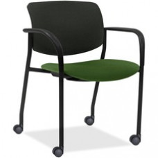 Lorell Stack Chairs with Plastic Back & Fabric Seat - Foam Fern, Crepe Fabric Seat - Plastic Black Back - Tubular Steel Powder Coated, Black Frame - Four-legged Base - 25.5