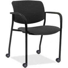 Lorell Stack Chairs with Plastic Back & Fabric Seat - Foam Ash, Crepe Fabric Seat - Plastic Black Back - Tubular Steel Powder Coated, Black Frame - Four-legged Base - 25.5