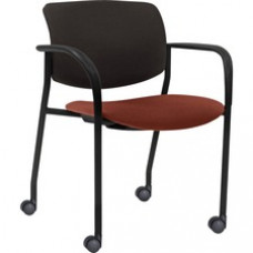 Lorell Stack Chairs with Plastic Back & Fabric Seat - Orange Foam, Crepe Fabric Seat - Black Plastic Back - Powder Coated, Black Tubular Steel Frame - Four-legged Base - Armrest - 2 / Carton