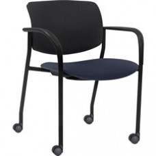 Lorell Stack Chairs with Plastic Back & Fabric Seat - Dark Blue Foam, Crepe Fabric Seat - Black Plastic Back - Powder Coated, Black Tubular Steel Frame - Four-legged Base - Armrest - 2 / Carton