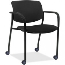 Lorell Stack Chairs with Plastic Back & Vinyl Seat - Foam Black, Vinyl Seat - Plastic Black Back - Tubular Steel Powder Coated, Black Frame - Four-legged Base - 25.5