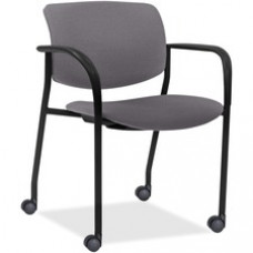 Lorell Stack Chairs with Plastic Back & Vinyl Seat - Foam Ash, Vinyl Seat - Plastic Black Back - Tubular Steel Powder Coated, Black Frame - Four-legged Base - 25.5
