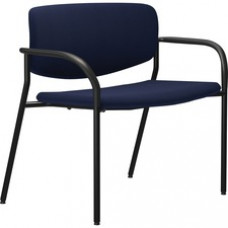 Lorell Bariatric Guest Chairs with Fabric Seat & Back - Dark Blue Steel, Crepe Fabric Seat - Dark Blue Steel Back - Powder Coated, Black Tubular Steel Frame - Four-legged Base - Armrest - 1 Each