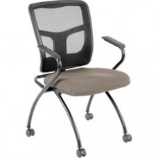 Lorell Mesh Back Nesting Chair with Armrests - Fabric Seat - Metal Frame - Four-legged Base - Stratus, Brown - 24.2