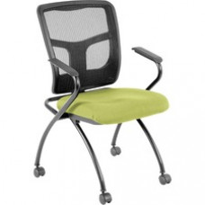 Lorell Mesh Back Nesting Chair with Armrests - Fabric Seat - Metal Frame - Four-legged Base - Apple Green, Green - 24.2