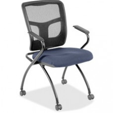Lorell Mesh Back Nesting Chair with Armrests - Fabric Seat - Metal Frame - Four-legged Base - Blue, Ocean - 24.4