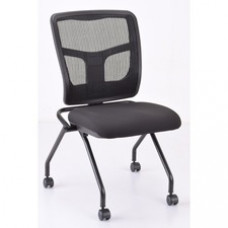 Lorell Nesting Chair - Black Fabric Seat - Mesh Back - Metal Frame - Rectangular Base - Black - 2 / Carton