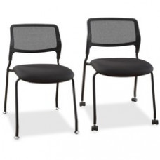 Lorell Armless Stackable Guest Chairs - Black Fabric Seat - Black Back - Powder Coated Metal Frame - High Back - Four-legged Base - 2 / Carton