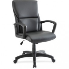 Lorell Euro Design Leather Executive Mid-back Chair - Bonded Leather Black Seat - Bonded Leather Black Back - 5-star Base - Black - 20
