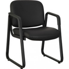 Lorell Black Leather Guest Chair - Leather Black, Plywood Seat - Leather Black, Plywood Back - Metal Frame - Black - 26