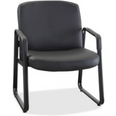 Lorell Big and Tall Leather Guest Chair - Leather, Plywood Seat - Leather, Plywood Back - Metal Powder Coated Frame - Sled Base - Black - 26.5