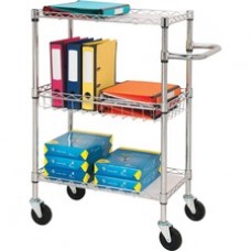 Lorell 3-Tier Rolling Carts - 99 lb Capacity - 4 Casters - Steel - 16" Width x 26" Depth x 40" Height - Chrome