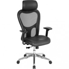 Lorell High Back Executive Chair - Leather Black Seat - Aluminum Frame - 5-star Base - 24.9