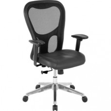 Lorell Mid Back Executive Chair - Leather Black Seat - Aluminum Frame - 5-star Base - 24.9