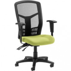 Lorell Executive High-back Mesh Chair - Fabric Apple Green Seat - Gray Back - Steel Black, Plastic Frame - 5-star Base - 21