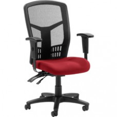 Lorell Executive High-back Mesh Chair - Fabric Real Red Seat - Gray Back - Steel Black, Plastic Frame - 5-star Base - 21
