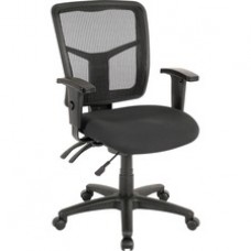 Lorell ErgoMesh Series Managerial Mid-Back Chair - Fabric Black Seat - Black Back - Black Frame - 5-star Base - 20