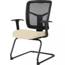 Lorell Adjustable Arms Mesh Guest Chair - Fabric Beige Seat - Mesh Black Back - Cantilever Base - 27.5