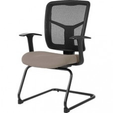 Lorell Adjustable Arms Mesh Guest Chair - Fabric Brown Seat - Mesh Black Back - Cantilever Base - 27.5