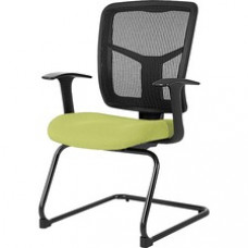 Lorell Adjustable Arms Mesh Guest Chair - Fabric Green Seat - Mesh Black Back - Cantilever Base - 27.5