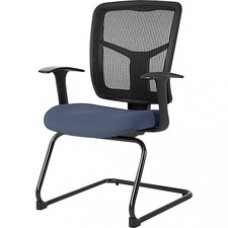Lorell Adjustable Arms Mesh Guest Chair - Fabric Blue Seat - Mesh Black Back - Cantilever Base - 27.5