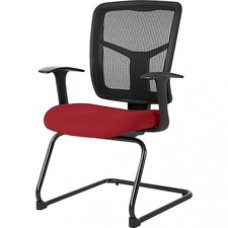 Lorell ErgoMesh Series Mesh Side Arm Guest Chair - Fabric Real Red Seat - Mesh Black Back - Cantilever Base - 27