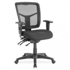 Lorell Managerial Swivel Mesh Mid-back Chair - Fabric Black Seat - Black Back - Black Frame - 5-star Base - Black - 20