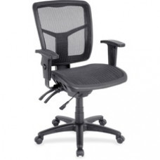 Lorell Mid-Back Swivel Mesh Chair - Black Frame - 5-star Base - Black, Silver - 25.3