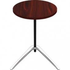 Lorell Guest Area Round Top Accent Table - Mahogany Round Top - Polished Aluminum Base - 15.75