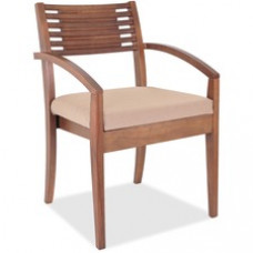 Lorell Guest Chair - Fabric Beige Seat - Solid Wood Frame - Four-legged Base - Walnut - 23.3