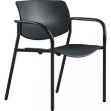 Lorell Stack Chairs with Plastic Seat & Back - Powder Coated, Black Tubular Steel Frame - Four-legged Base - Black - Plastic - Armrest - 2 / Carton