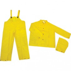 River City Three-piece Rainsuit - Recommended for: Agriculture, Construction, Transportation, Sanitation, Carpentry, Landscaping - Large Size - Water Protection - Snap Closure - Polyester, Polyvinyl Chloride (PVC) - Yellow - 1 Each