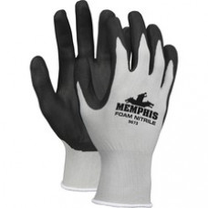 Memphis Nitrile Coated Knit Gloves - Large Size - Nylon, Foam, Nitrile - Gray, Black - Knit Wrist, Comfortable, Durable, Cut Resistant, Seamless, Spill Resistant - For Industrial, Multipurpose - 1 / Pair