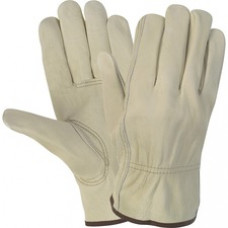 MCR Safety Durable Cowhide Leather Work Gloves - Large Size - Cowhide Leather - Cream - Durable, Comfortable, Flexible - For Construction - 1 Pair