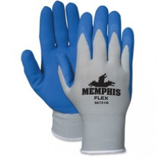Memphis Bamboo Protective Gloves - Medium Size - Nylon, Foam Palm, Latex Palm - Gray, Blue, White - Knit Wrist, Knitted Cuff, Comfortable, Breathable - For Material Handling, Assembling, Farming, Construction, Landscape, Plumbing, Shipping, Manufacturing 